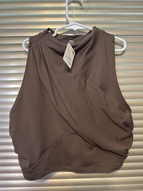 FP Movement by Free People Brown Draped Mock-Neck Crop Top